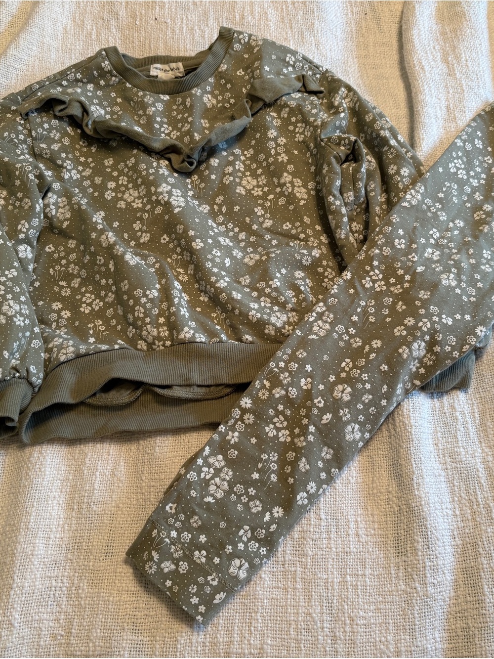 Miles the Label Girl’s Olive Floral Ruffle Sweatshirt and Legging Set size 6
